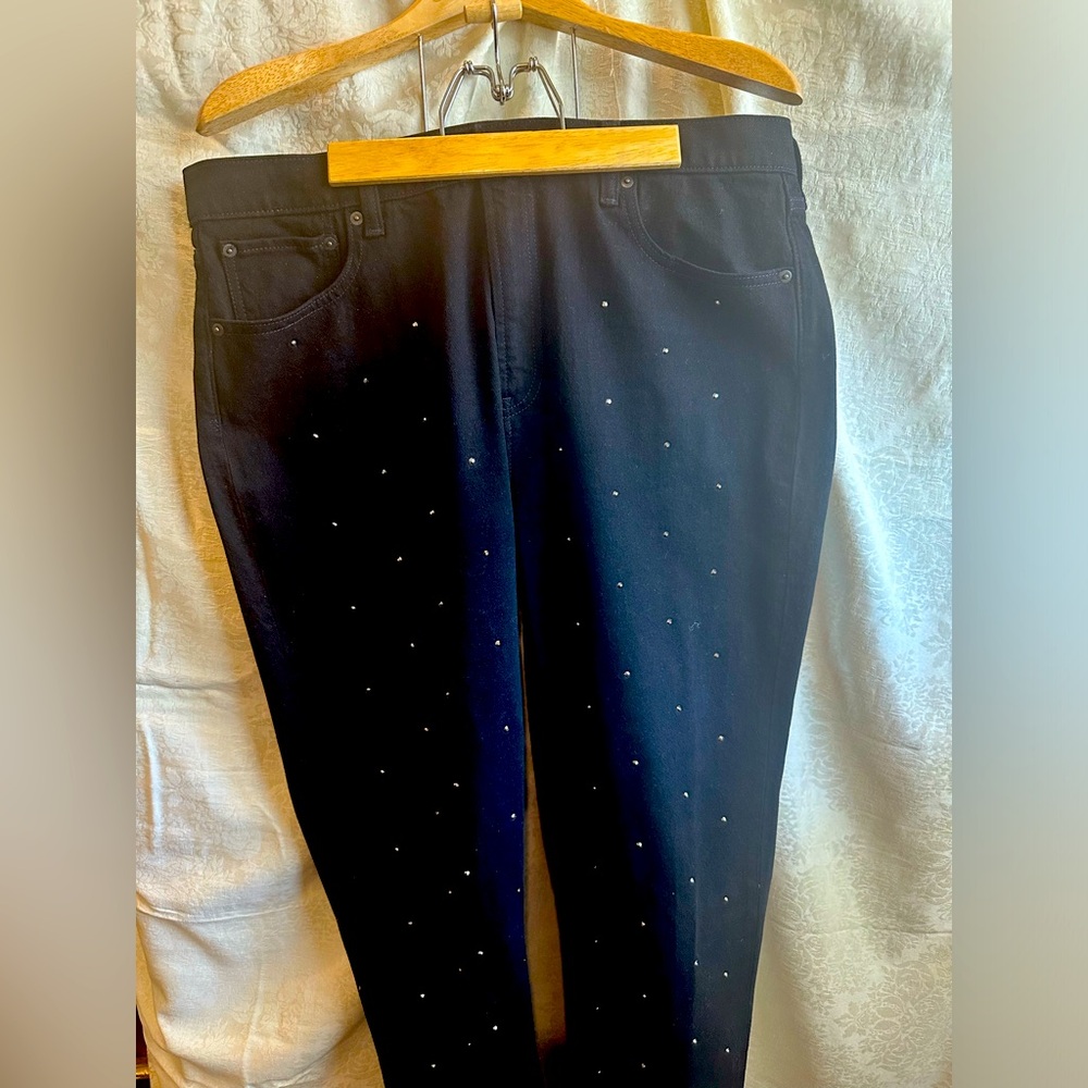 New without tags-black denim jeans studded all over with rhinestones!